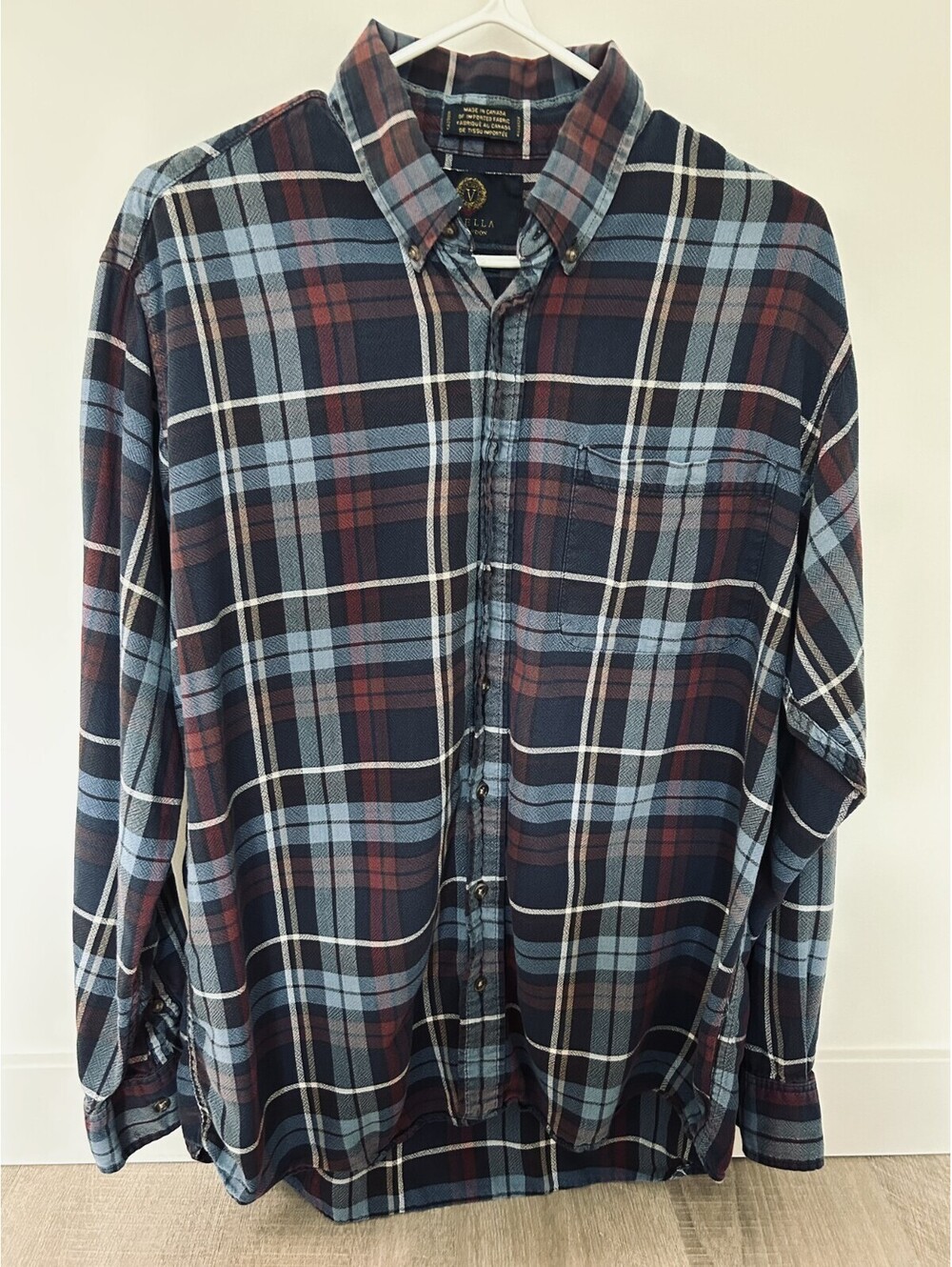 Viyella Wool Blend Men's XL Plaid Button Down Collar Shirt Long Sleeve Vintage
